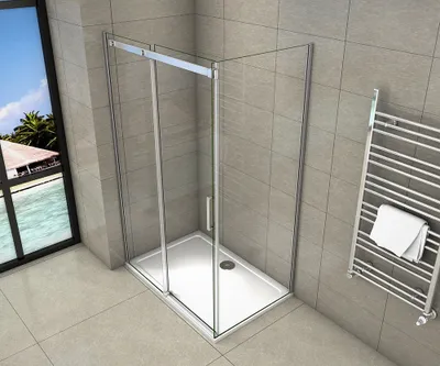 Produktbild von Duschkabin Schiebetür x Seitenwand:120x80cmxH.195cm Eckig Dusche 8mm Nano ESGglas Duschwand Duschabtrennung