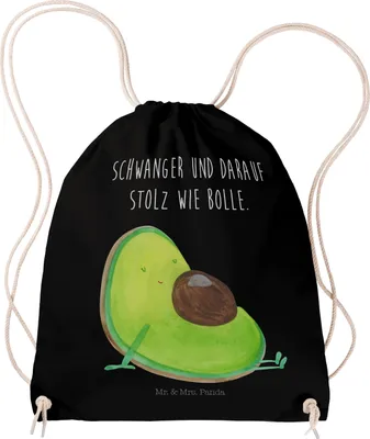 Produktbild von Mr. & Mrs. Panda Jutebeutel Avocado Schwangerschaft - Schwarz - Geschenk, Stoffbeutel, wander rucksack, Geburt, Baby, Wunder, sportbeutel baumwolle, Turnbeutel, Liebe