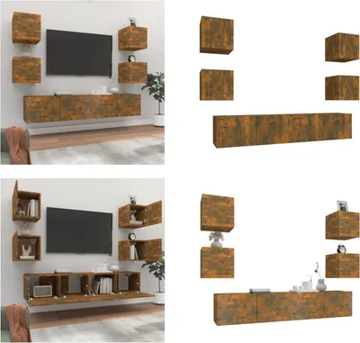 Produktbild von vidaXL 6 tlg. TV Schrank Set Räuchereiche Holzwerkstoff - TV-Schrank-Set - TV-Schrank-Sets - Wohnwand - Schrankwand
