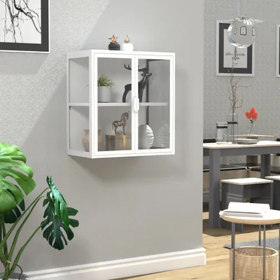 Produktbild von VCM Glasvitrine hängend | Vitrine Glas mit ESG-Sicherheitsglas | Maße ca. H. 65x60x35 cm | Hängevitrine Glas | Modern und platzsparend | Glas Vitrinenschrank - Flokas S