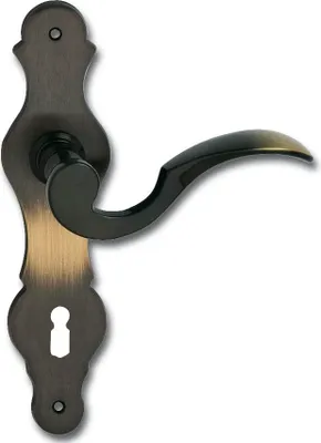 Produktbild von Marchesi Türbeschlag Löffelform | Türgriff für Innentür auf Schild BB 90 | Messing patiniert | ÖNORM