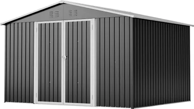 Produktbild von Großes Gartenhaus aus Metall 300x252x191 cm XXXL Gerätehaus mit Satteldach Garten Schuppen Lagerhaus Anthrazit