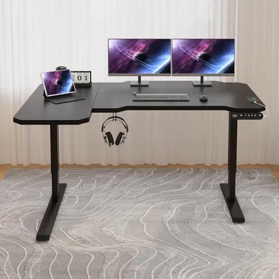 Produktbild von Hilodesk 150cm L-förmiger ComputertischBureau réglable en hauteur-Bureau avec réglage électrique de la hauteur Bureau d'écriture en coin, Schwarz