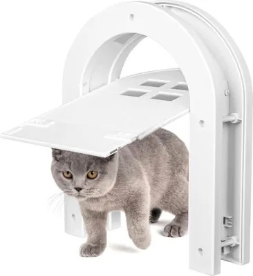 Produktbild von Katzenklappe, geräuschlose 2-Wege-Katzenklappe, einfache Installation, langlebige und abschließbare Haustiertür, geeignet für alle Türen, Freiheit und Sicherheit für Ihre Katze (weiß)