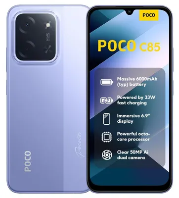 Immagine prodotto di Xiaomi POCO C85 Smartphone 4G 8GB RAM 256GB Display 6,9" 120Hz MediaTek Helio G81-Ultra Fotocamera 50MP Batteria 6000mAh Viola