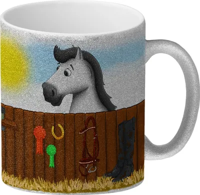 Produktbild von Glitzer-Glitzer-Kaffeebecher mit weißes Pferd Motiv