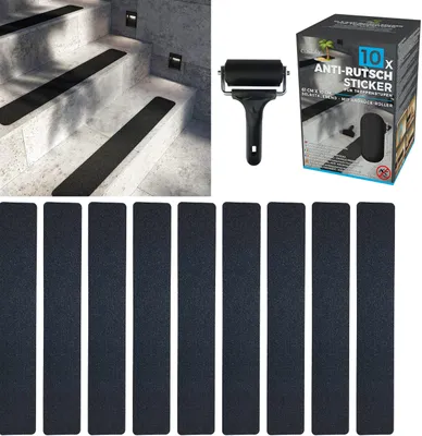 Antirutsch-Streifen für Treppen, 10 Stück, 61x10 cm, Schwarz