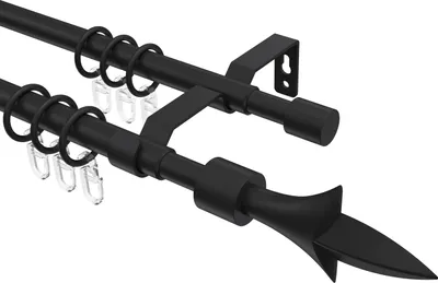 Produktbild von Interdeco Gardinenstange ausziehbar / Teleskop-Vorhangstange Schwarz, Typ Hera Lily (Lilie), 16/13 mm Ø 2-läufig, 70-120 cm ausziehbar