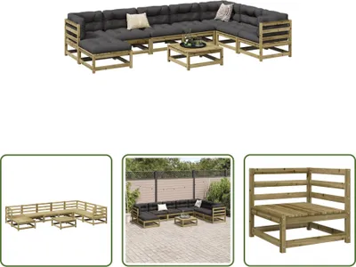 Produktbild von The Living Store 9-tlg. Garten-Sofagarnitur Kiefernholz Imprägniert