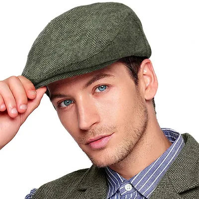 Obrázok produktu pre Pánska čiapka štýlu Ivy, Gatsby, Newsboy, z tkaniny herringbone tweed, plochá čiapka, zelená, veľkosť L-XL