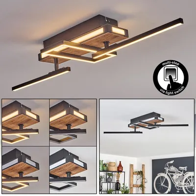 Produktbild von Erula dimmbare Deckenlampe aus Metall/MDF/Kunststoff in Schwarz/Natur/Weiß