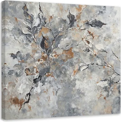 Produktbild von Leinwandbild Botanisch Abstrakt Grau Gold 40x40 Feeby Silber bild für die wand bereit zum aufhängen
