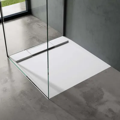 Immagine prodotto di doporro Piatto Doccia 90x90x4cm con Piletta, Piatto Doccia Geoma04W in Pietra Artificiale Bianco incl. Piletta di Scarico (AL02), Forma: Quadrato
