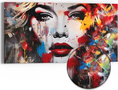 Produktbild von DEQORI Hybrid Leinwand Bild 60x30 cm 'Pop Star Farbexplosion' Wandbild Glas flach modern