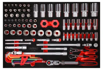 Produktbild von KS Tools 1/4 + 3/8 + 1/2 Steckschlüssel-Satz in Schaumstoffeinlage, 92-tlg., Zoll