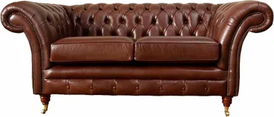 Immagine prodotto di Divano Chesterfield, rivestito in pelle, color marrone, due posti