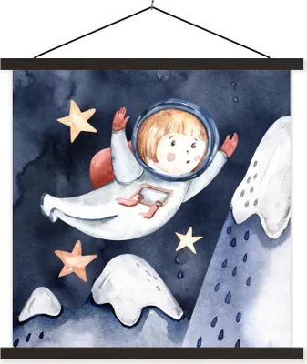 Produktbild von MuchoWow® Textilposter Weltraum - Berg - Sterne - Junge - Mädchen - Kinder 120x120 cm mit schwarzem Rahmen - Aufhängungsset