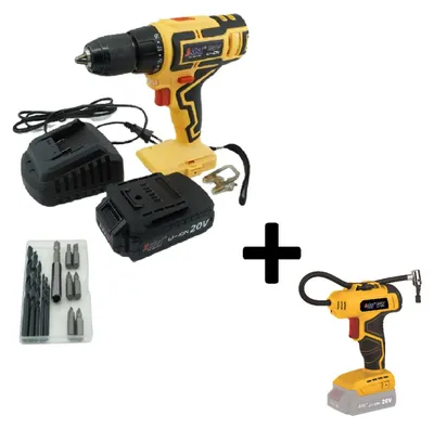 Obrázek produktu pro AKU GANG AE2V20A-SAD2 AKU sada - vrtačka + kompresor 20 V, 2,0 Ah