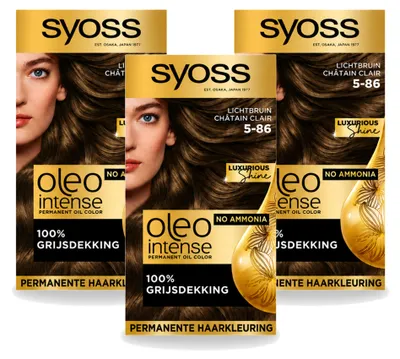 Immagine prodotto di 3 confezioni di SYOSS Oleo Intense 5-86, colorazione permanente per capelli - Biondo chiaro - Confezione vantaggiosa - 3 pezzi
