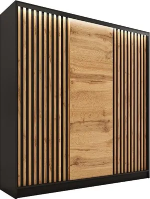 Obrázek produktu pro Šatní skříň INSULAR 3D 150 bez zrcadla, se 4 šuplíky a 2 šatními tyčemi, černý mat/dub wotan