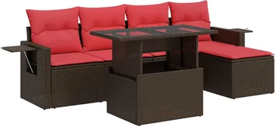 Image de vidaXL Ensemble de salon de jardin 6 pièces avec coussins Marron Poly rotin Acacia