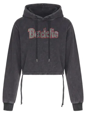 Produktbild von Damen Kapuzenpullover kurz geschnitten, reguläre Passform, Farbe Grau, Größe M