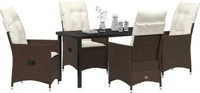 Image de Ensemble de salle à manger pour jardin 5 pcs Marron polyrotin