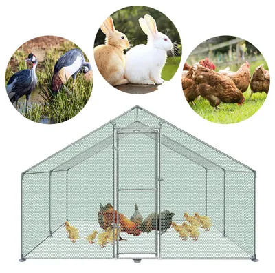 Image de Volière pour poulets - Enclos extérieur pour volailles - Poulailler - Enclos extérieur - Cage pour animaux - Dimensions : 3 x 4 x 2 mètres - Acier galvanisé robuste