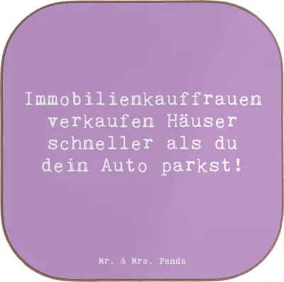 Produktbild von Mr. & Mrs. Panda Tischschoner Spruch Immobilienkauffrau - Lavendeltraum - Geschenk, Untersetzer für Gläser, Berufsalltag, Beruf, Tassen, Immobiliengeschäft, Glas, Coaster