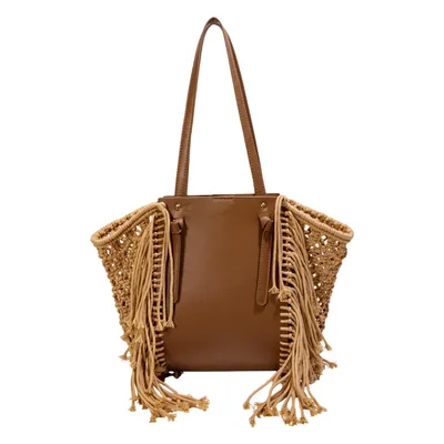 Produktbild von Damen Umhängetasche mit Fransen, Boho Shopper, Khaki