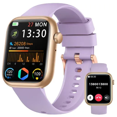 Produktbild von Smartwatch Damen Herren HD mit Blutdruckmessung Pulsuhren Telefonfunktion Schlaftracker 120+ Sportmodi IP68 Wasserdicht Sportuhr für Android Lila