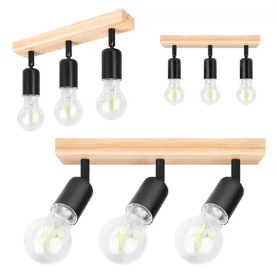Produktbild von MasterLED Deckenstrahler - E27, 3-flammig, Schwarz, Holz, schwenkbar - Minimalistische LED deckenleuchte für das Wohnzimmer