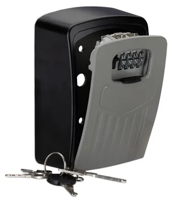 Obrázok produktu pre 2 ks trezor na kľúče, 4-miestny číselný kód, veľký trezor na kľúče na montáž na stenu, VxŠxH 14,5x10,5x5 cm, čierny/sivý