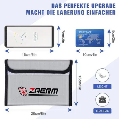 Produktbild von Famanu Feuerschutztasche 2 Stück - wasserfest, tragbar, für Dokumente