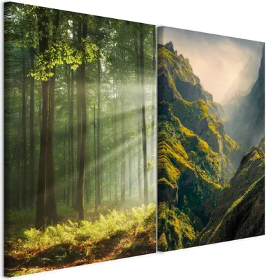 Produktbild von murando - Handart Bilder Set Landschaft Kunstdruck 80x60cm 2 Teilig je 40x60cm Collage 2er Vlies mit Acrylgel Beschichtet Wandbilder Leinwandbilder Dekoration - Mehrteilige Entspannung b-B-10493-b-a