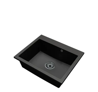 Produktbild von Granitspüle Einbeckig Elite 60 – Schwarz – Schwarzer Siphon