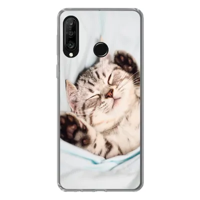 Produktbild von MuchoWow® Handyhülle Schutzhülle Hülle für Huawei P30 Lite Kätzchen - Bett - Pfoten - Mädchen - Kinder - Kinder - Kind Silikon Softcase Handy Hülle - Handyhülle