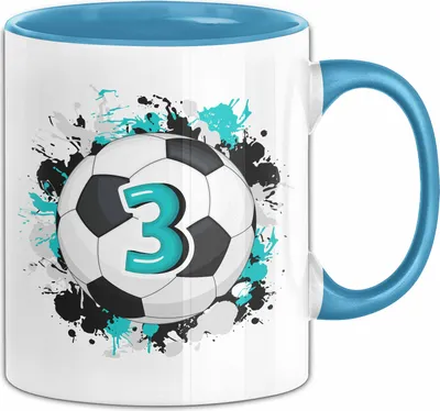 Produktbild von 3. Geburtstag Geschenk Tasse Becher Jungs Fußball Geburtstagsgeschenk  (Blau)