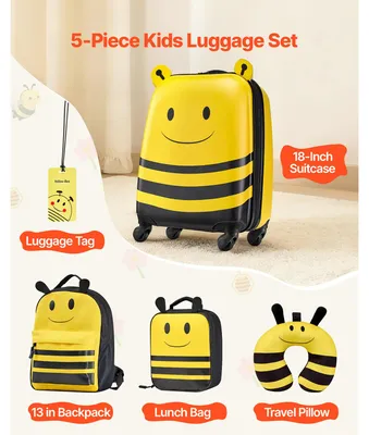 Immagine prodotto di Set da viaggio per bambini, composto da valigia a rotelle, zaino e cuscino, 5 pezzi