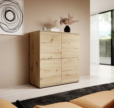 Produktbild von Kommode "Masimo" 100 cm, Aufbewahrungsschrank, Kommode mit 4 Türen, Eiche Artisan, Push-to-Open, modernes Design