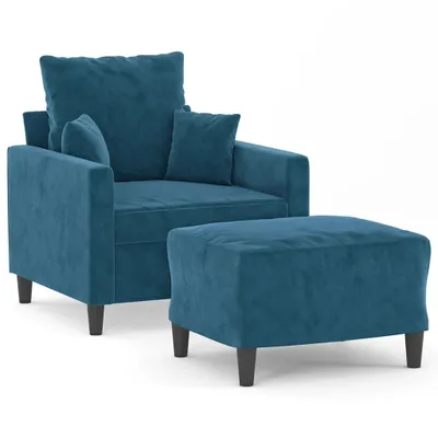 Produktbild von vidaXL Sessel mit Hocker Blau 60 cm Samt