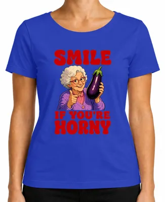 Produktbild von Smile If You're Horny Oma Aubergine Witzig Statement Sarkasmus Damen T-Shirt, Blau, L