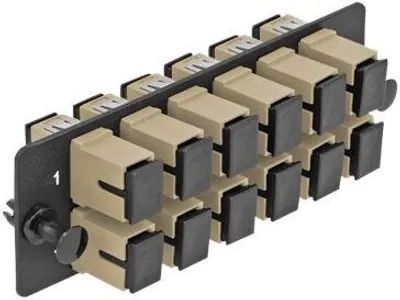Produktbild von DeLOCK LWL Adapter Panel SC Simplex OM1 / OM2 12 Port beige, SC/SC, Beige, Schwarz, Metall, Kunststoff, 35 mm, 109 mm, 20 mm