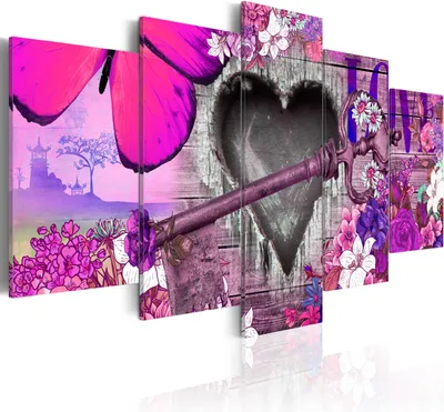 Immagine prodotto di Quadri su tela 200x100 cm f-A-0071-b-p quadro su tela non tessuta 5 pezzi stampa d'arte moderna arte murale XXL decorazione murale design quadro murale CUORE FIORI AMORE