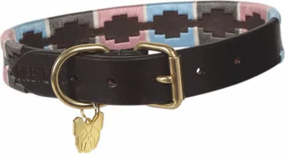 Image de Shires - Collier de chien, cuir ER2239 (XS - Neckline : 12 in-16 in) (Marine/rose/naturel)