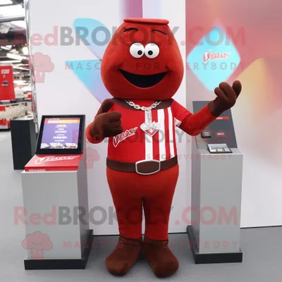 Produktbild von Red REDBROKOLY Chocolate Bar Maskottchen kostüm gekleidet mit einem T-Shirt mit V-Ausschnitt und Armbanduhren