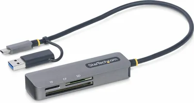 Image de StarTech.com USB 3.0 Multi-Media Memory Card Reader, SD/microSD/CompactFlash Card Reader, Portable USB 5Gbps Card Adapter, External USB-C Card Reader with Attached USB-A Adapter
