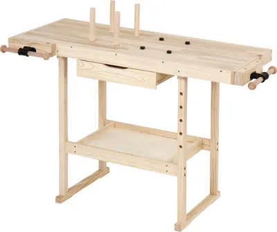 Produktbild von TIMBERTECH® Hobelbank - 127x57,5x82,5 cm, aus Holz mit Spannzange, Schraubstock und Schublade, bis 200 kg belastbar - Werkbank, Werktisch, Arbeitsbank, Tischlerbank, Holzwerkbank
