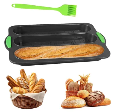 Silikon-Brotbackform, 3 Fächer, 32 cm, antihaftbeschichtet, grün