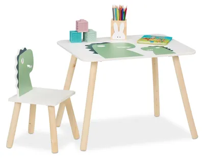 Immagine prodotto di Tavolo e sedia per bambini con motivo dinosauro, ideali per la stanza dei giochi